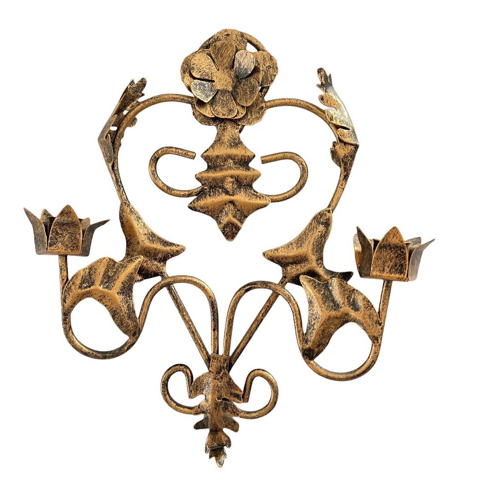 Brass-colored Metal Candle Sconces - a Pair - Picture 2 of 7